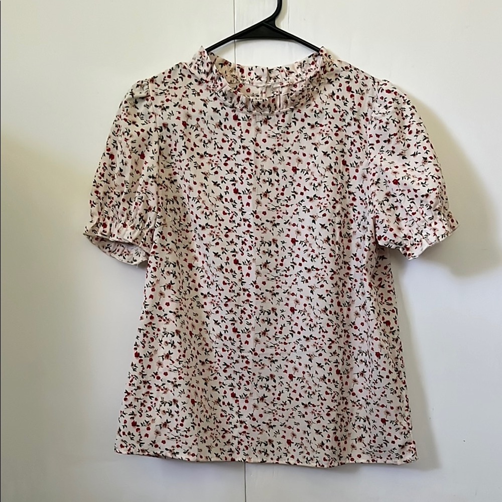 SHEIN Floral Blouse - Red and Black on White